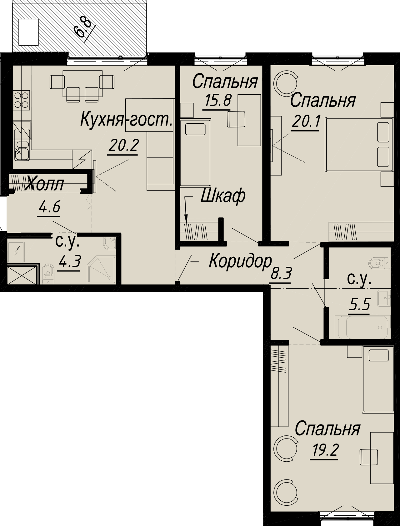 3-комнатная квартира  №4-6 в Meltzer Hall: 104.47 м², этаж 6 - купить в Санкт-Петербурге