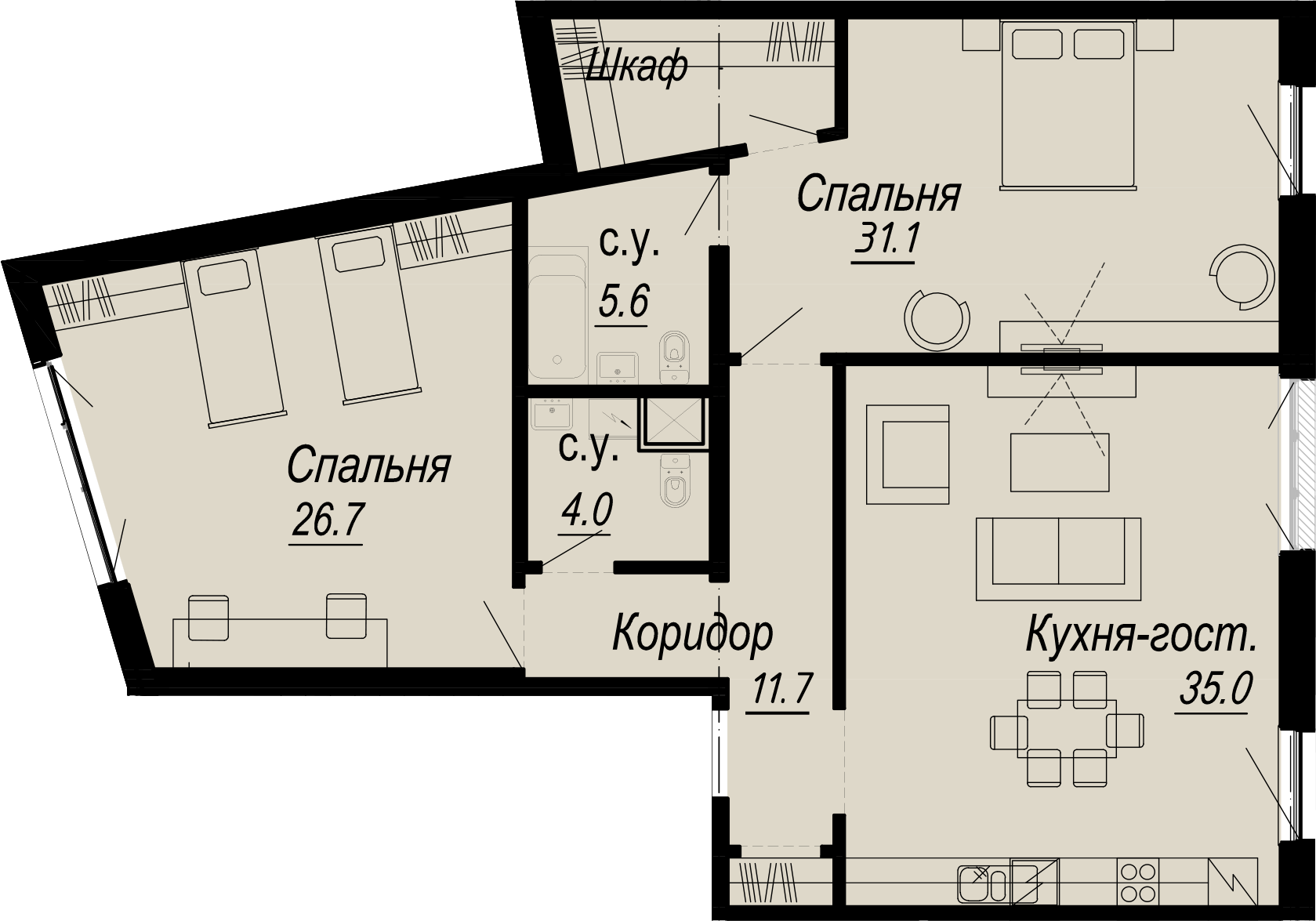 2-комнатная квартира  №12-3 в Meltzer Hall: 116.18 м², этаж 3 - купить в Санкт-Петербурге