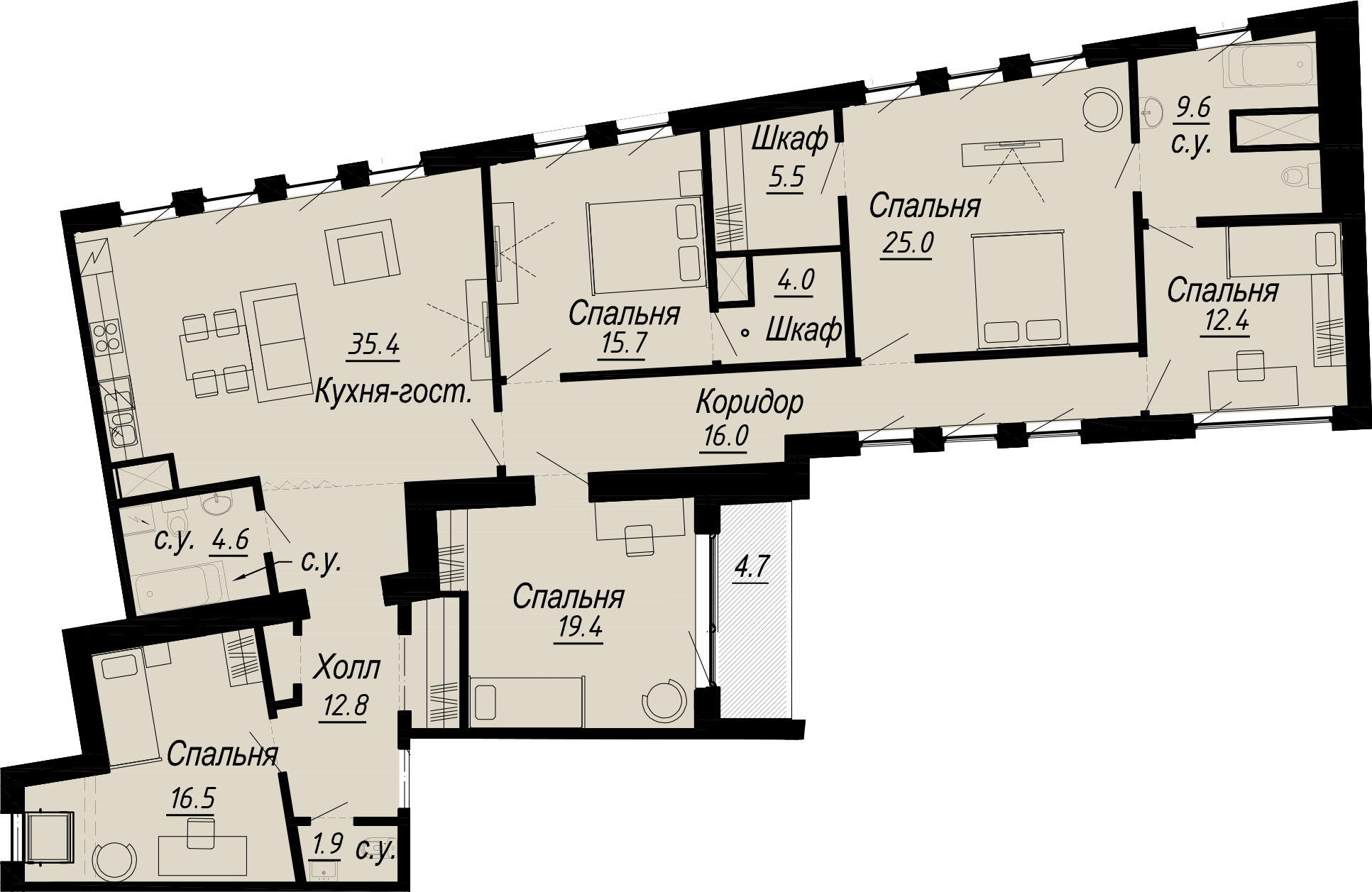 4-комнатная квартира  №17-7 в Meltzer Hall: 183.49 м², этаж 7 - купить в Санкт-Петербурге