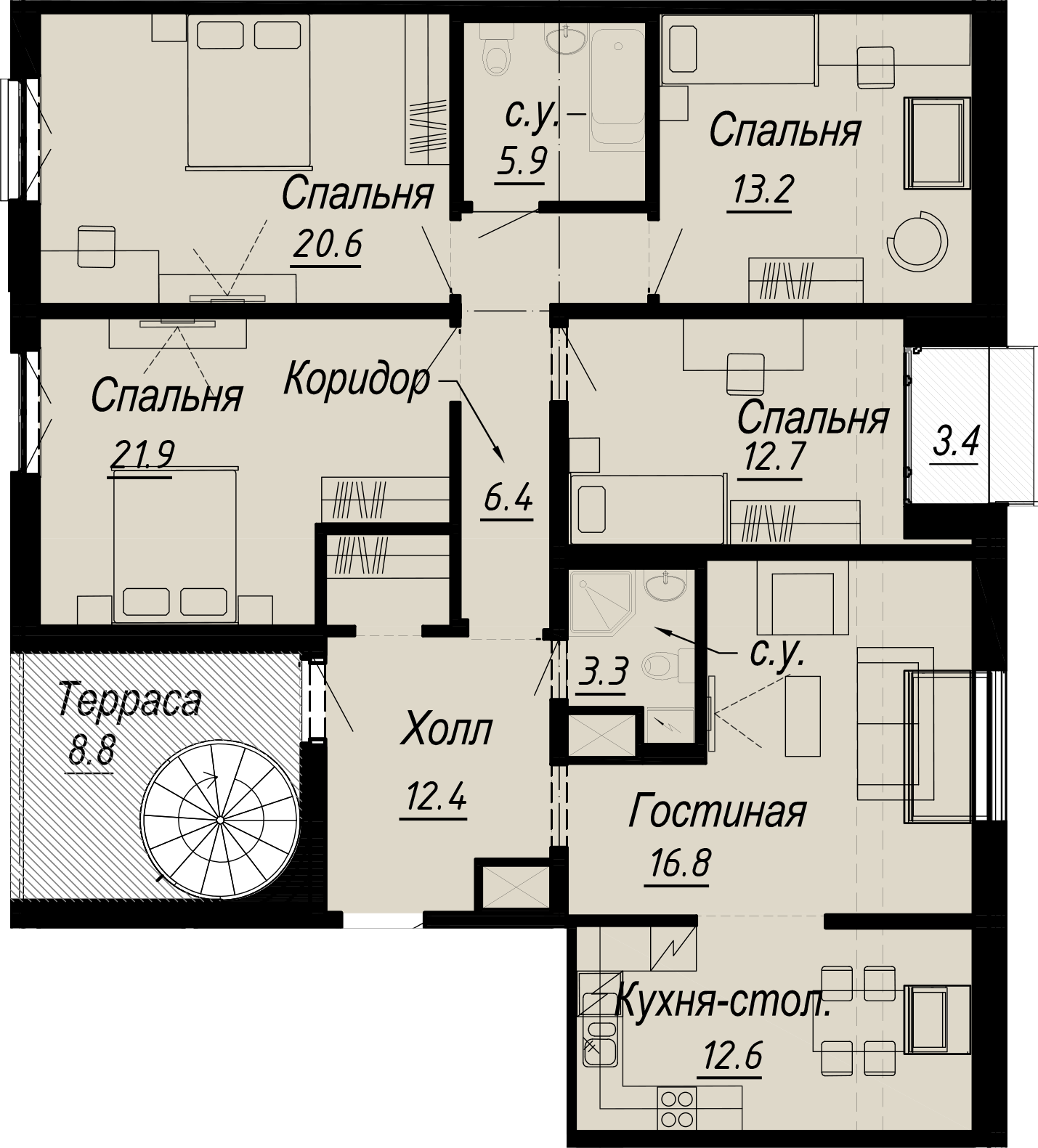 5-комнатная квартира  №5-8 в Meltzer Hall: 150.29 м², этаж 8 - купить в Санкт-Петербурге