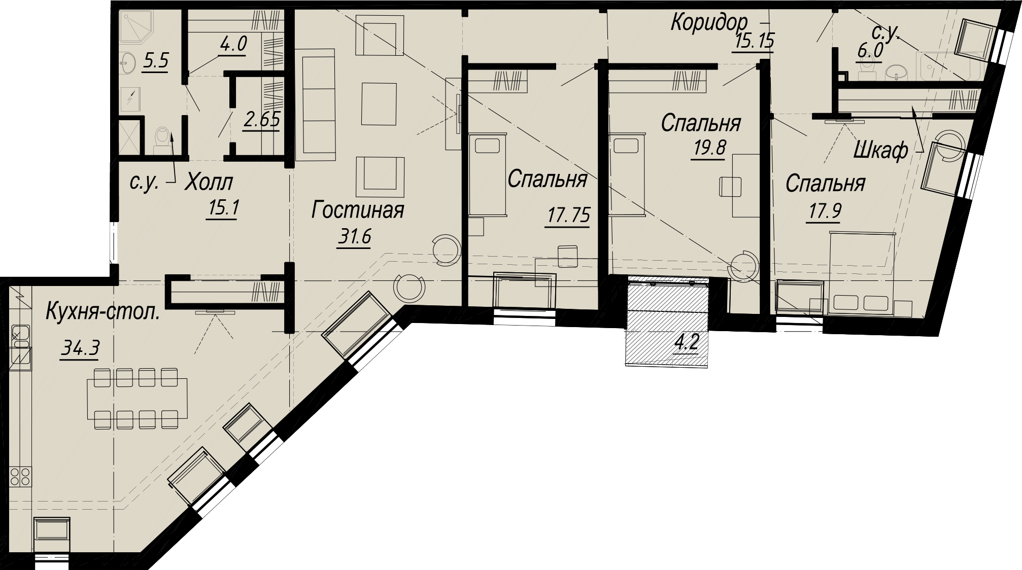 4-комнатная квартира  №7-7 в Meltzer Hall: 174.12 м², этаж 7 - купить в Санкт-Петербурге