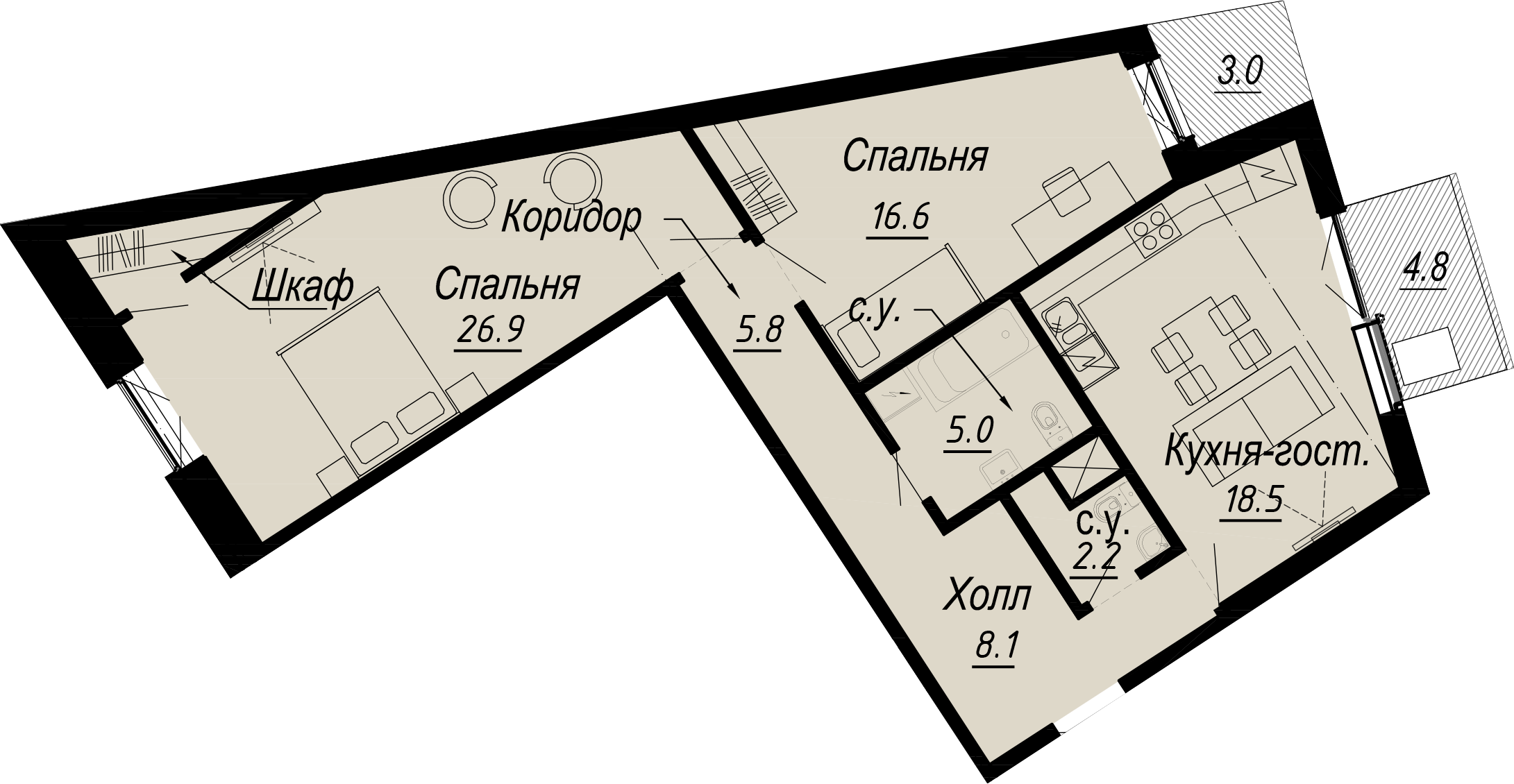 2-комнатная квартира  №1-6 в Meltzer Hall: 85.5 м², этаж 6 - купить в Санкт-Петербурге