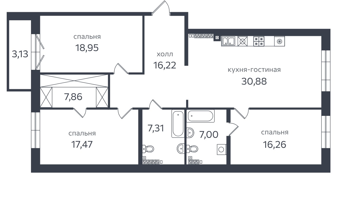 3-комнатная квартира  №12 в Петровская коса, 1: 127 м², этаж 4 - купить в Санкт-Петербурге