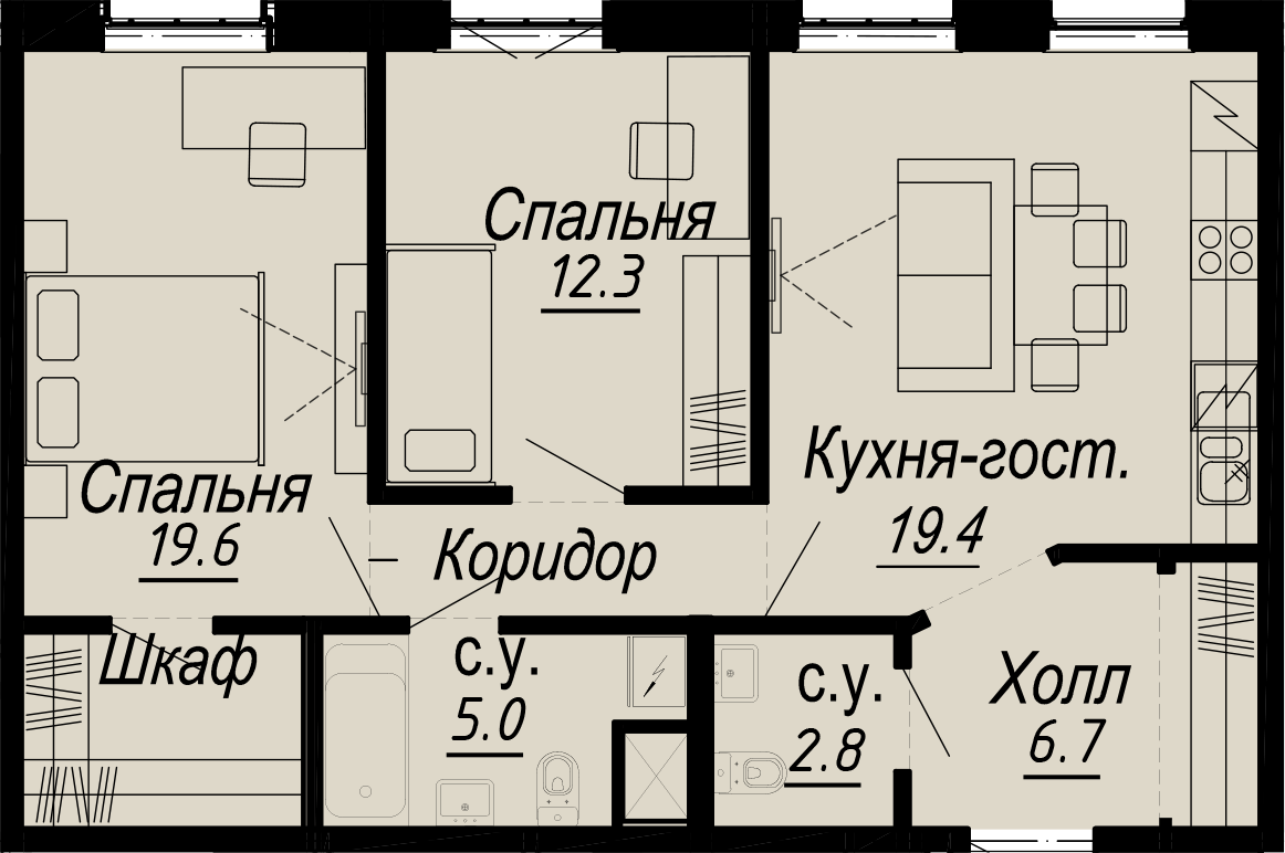 2-комнатная квартира  №9-5 в Meltzer Hall: 69.2 м², этаж 5 - купить в Санкт-Петербурге