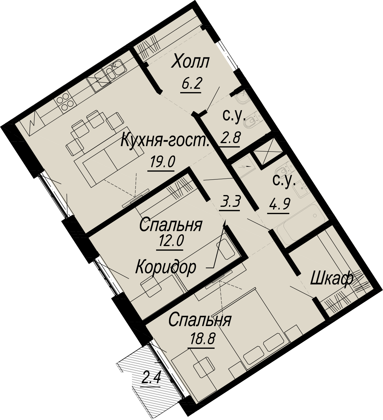 2-комнатная квартира  №3-6 в Meltzer Hall: 68.2 м², этаж 6 - купить в Санкт-Петербурге