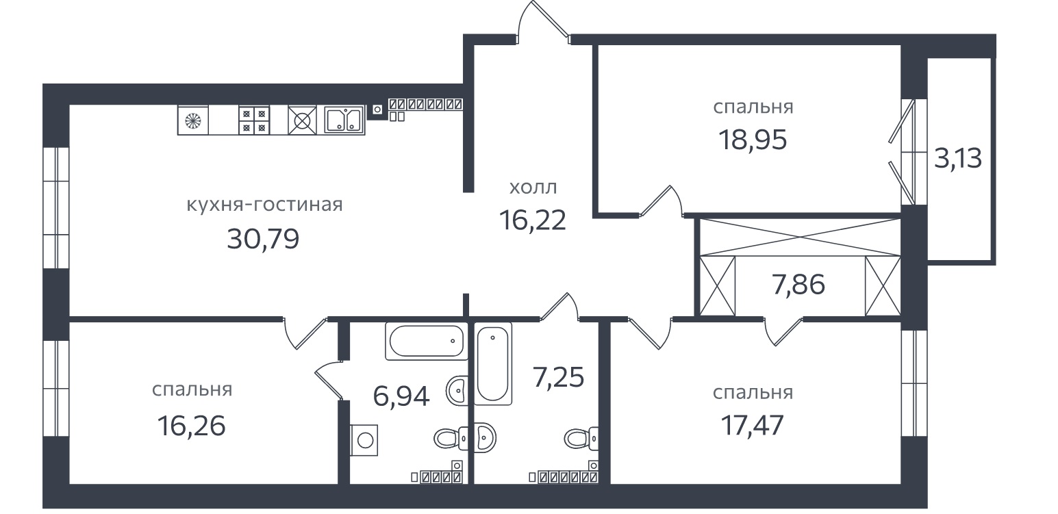 3-комнатная квартира  №101 в Петровская коса, 1: 126.6 м², этаж 5 - купить в Санкт-Петербурге
