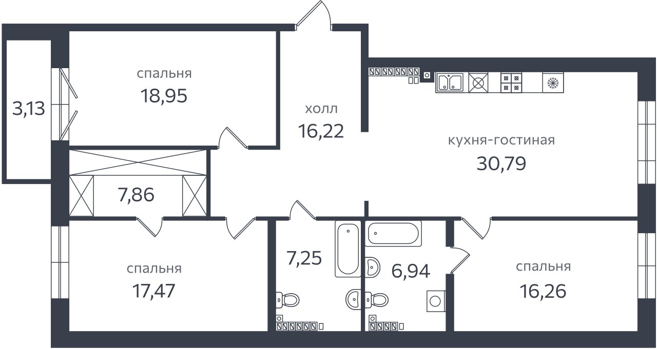 3-комнатная квартира  №15 в Петровская коса, 1: 126.7 м², этаж 5 - купить в Санкт-Петербурге