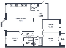 3-комнатная квартира  №73 в Петровская коса, 1: 166.8 м², этаж 4 - купить в Санкт-Петербурге