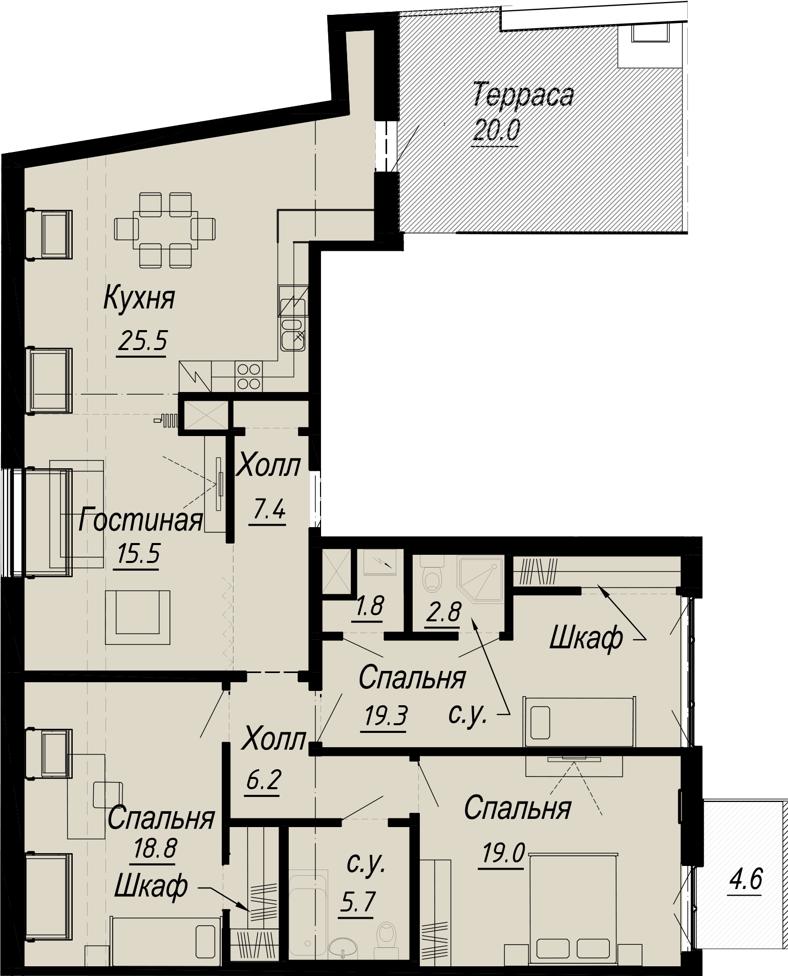3-комнатная квартира  №8-8 в Meltzer Hall: 125.43 м², этаж 8 - купить в Санкт-Петербурге