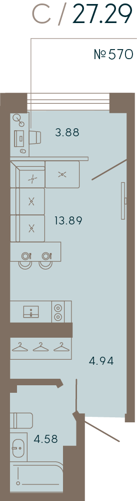 1-комнатная квартира  №570 в 17/33 Петровский остров: 55.59 м², этаж 8 - купить в Санкт-Петербурге