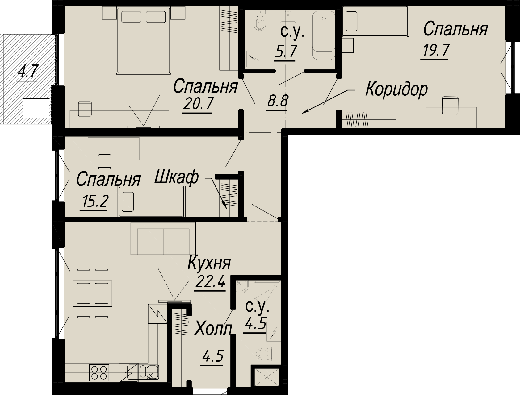 3-комнатная квартира  №10-5 в Meltzer Hall: 105.69 м², этаж 5 - купить в Санкт-Петербурге