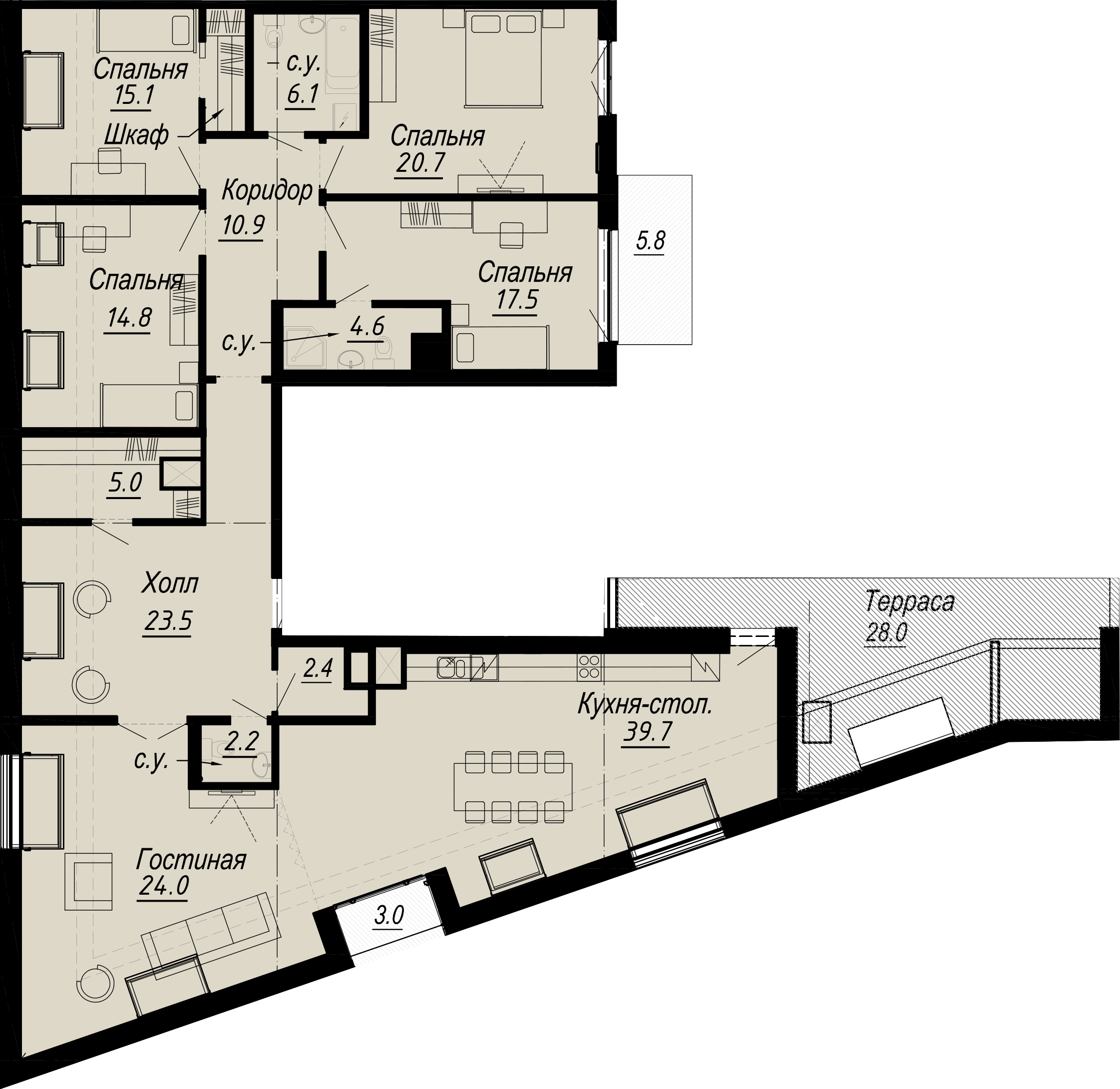 5-комнатная квартира  №11-8 в Meltzer Hall: 208.24 м², этаж 8 - купить в Санкт-Петербурге