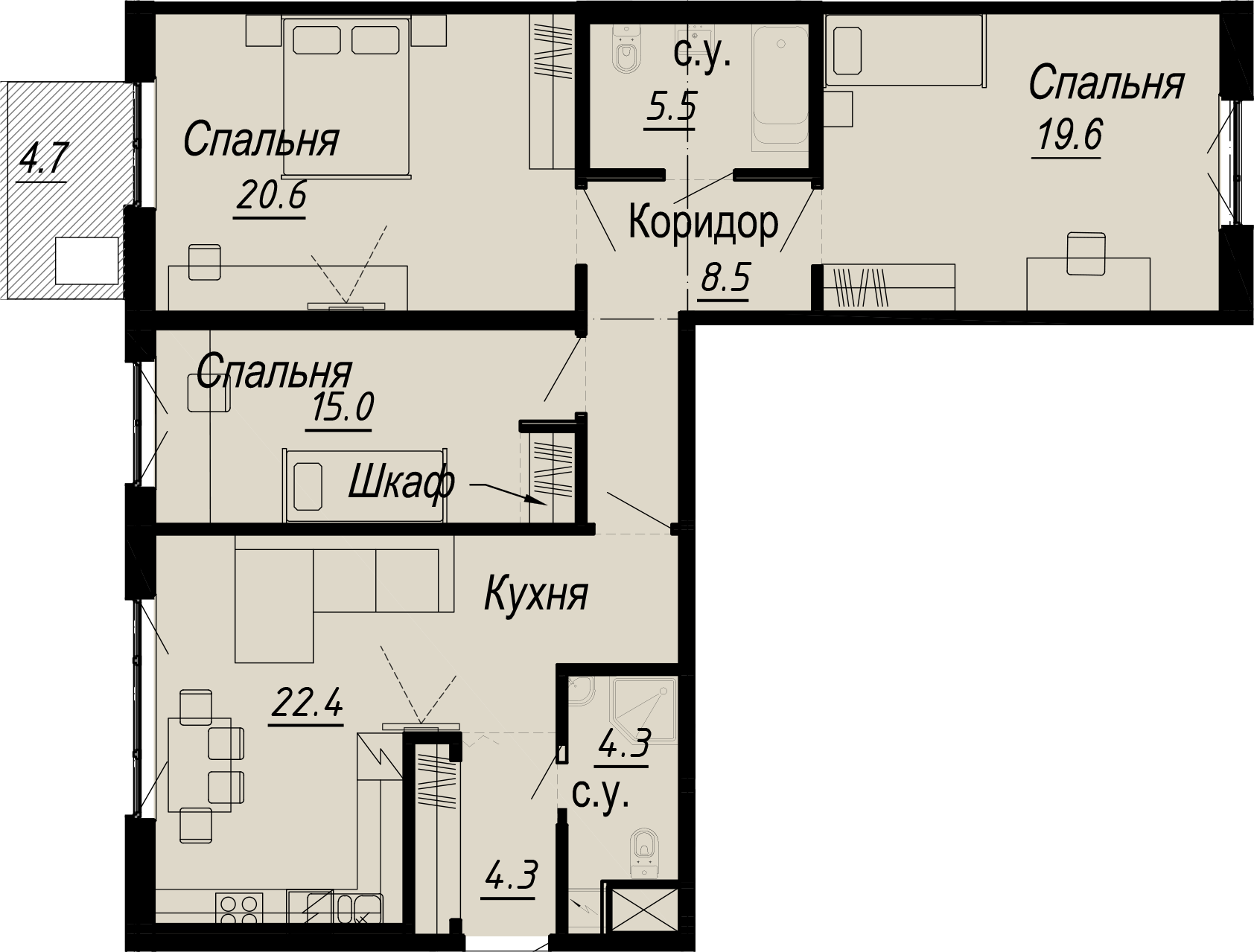 3-комнатная квартира  №10-6 в Meltzer Hall: 104.07 м², этаж 6 - купить в Санкт-Петербурге