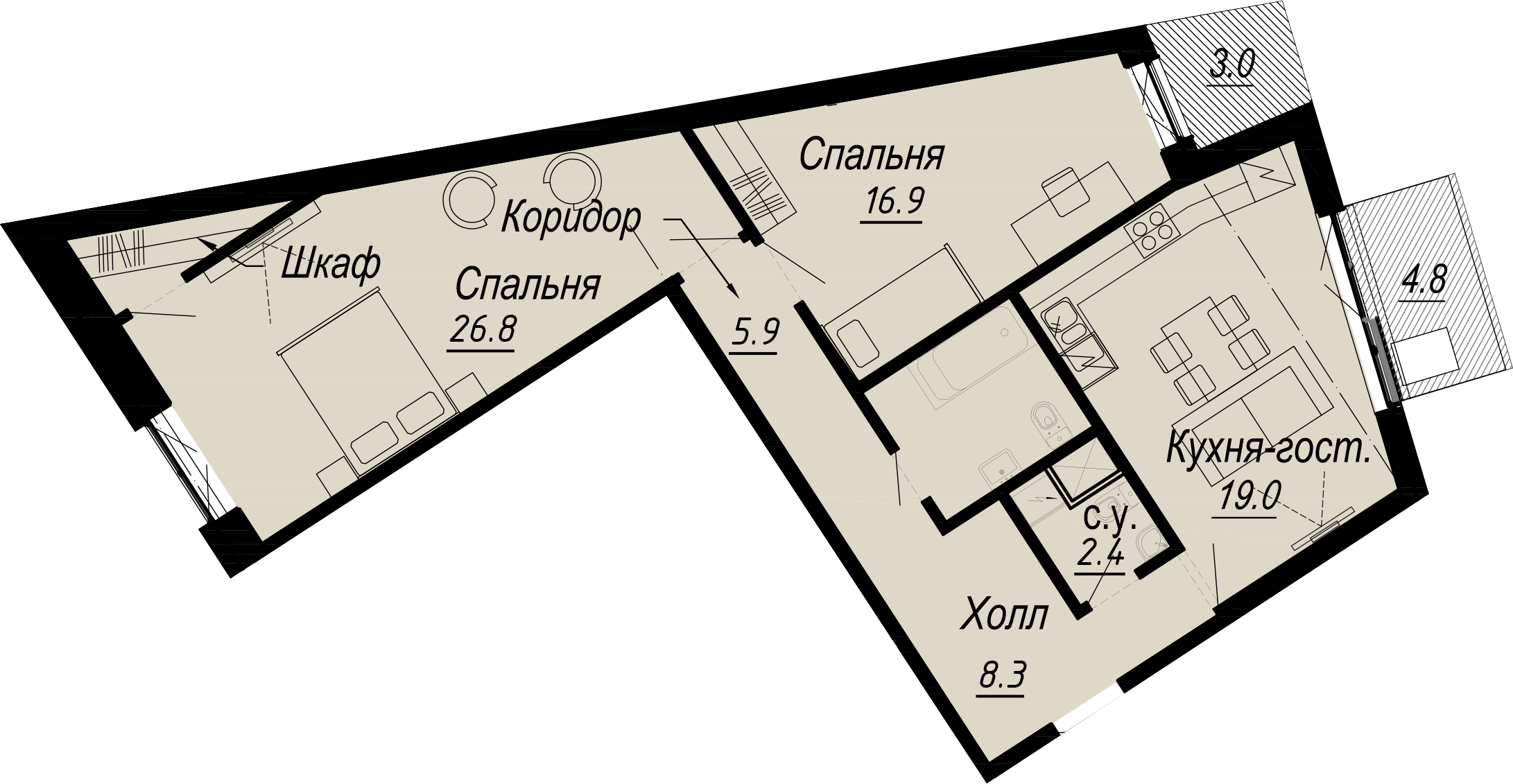 2-комнатная квартира  №1-5 в Meltzer Hall: 84.6 м², этаж 5 - купить в Санкт-Петербурге