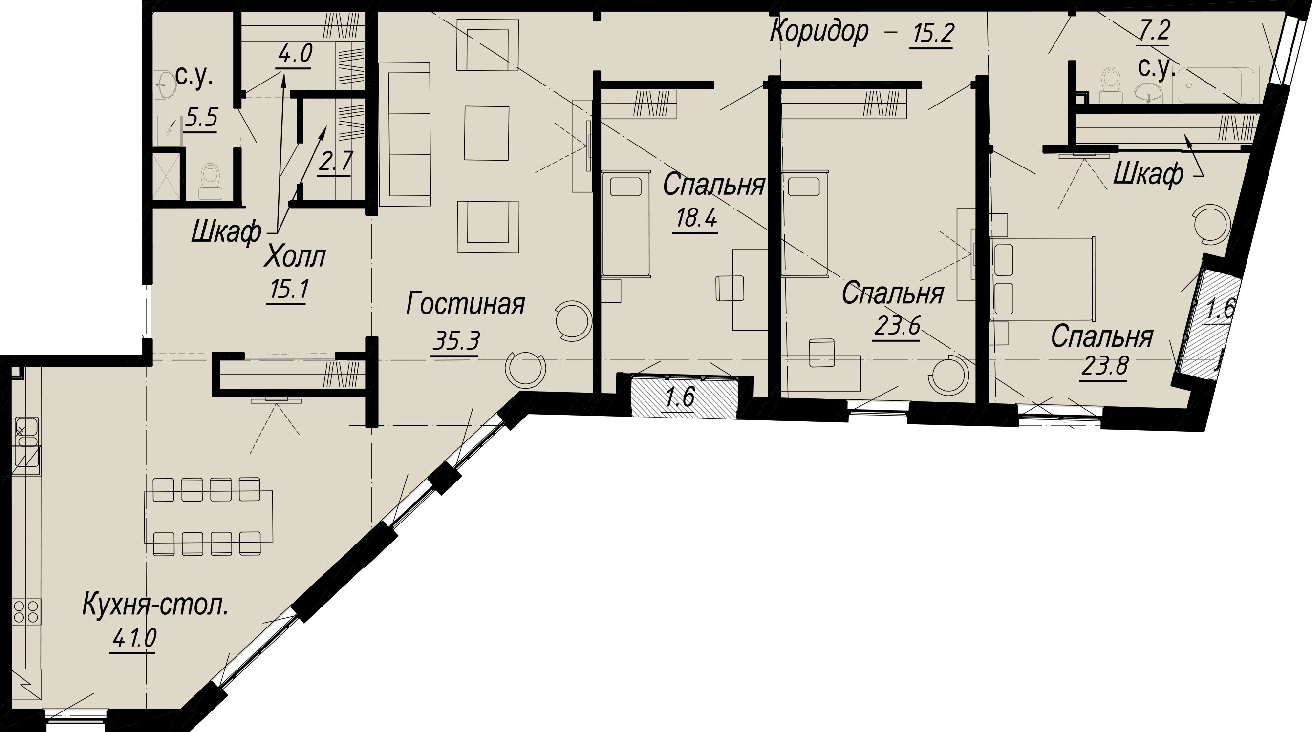4-комнатная квартира  №7-5 в Meltzer Hall: 196.01 м², этаж 5 - купить в Санкт-Петербурге