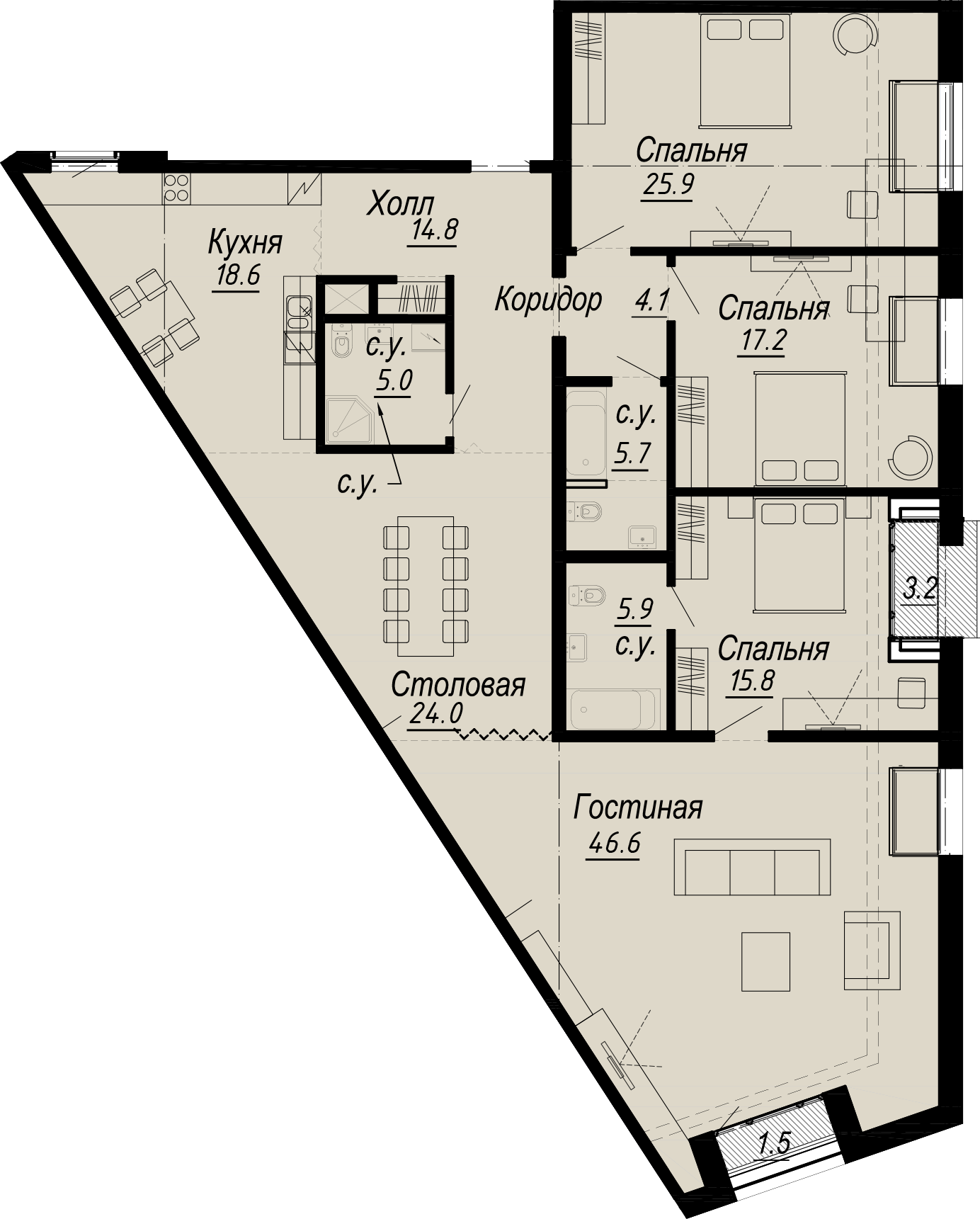 4-комнатная квартира  №8-7 в Meltzer Hall: 188.38 м², этаж 7 - купить в Санкт-Петербурге