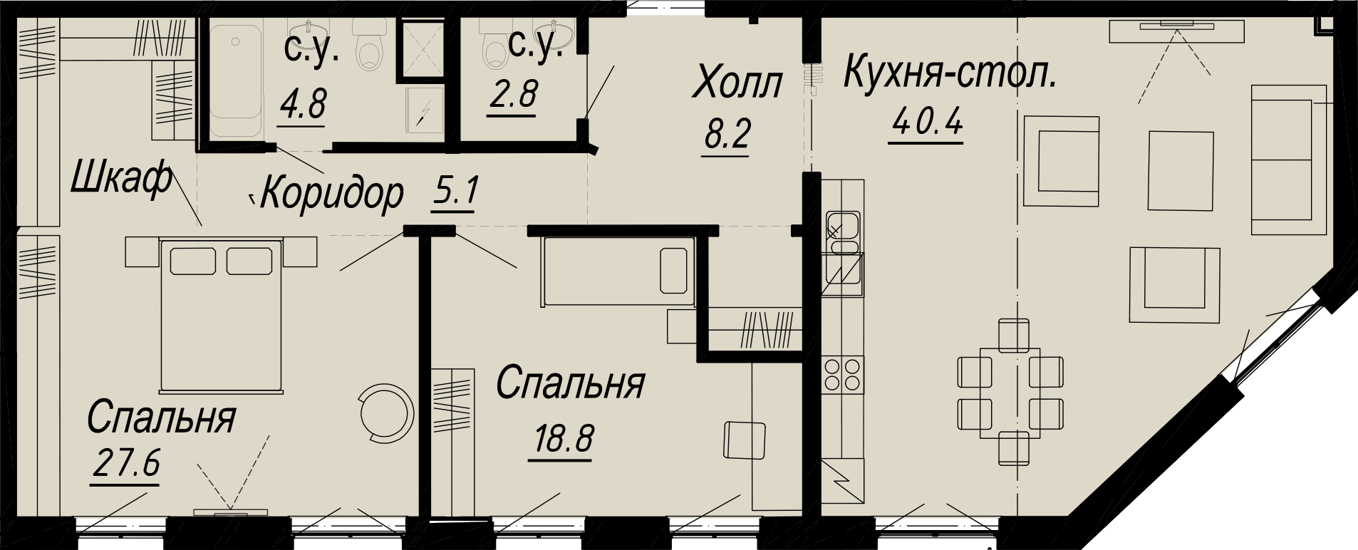 2-комнатная квартира  №6-4 в Meltzer Hall: 109.77 м², этаж 4 - купить в Санкт-Петербурге