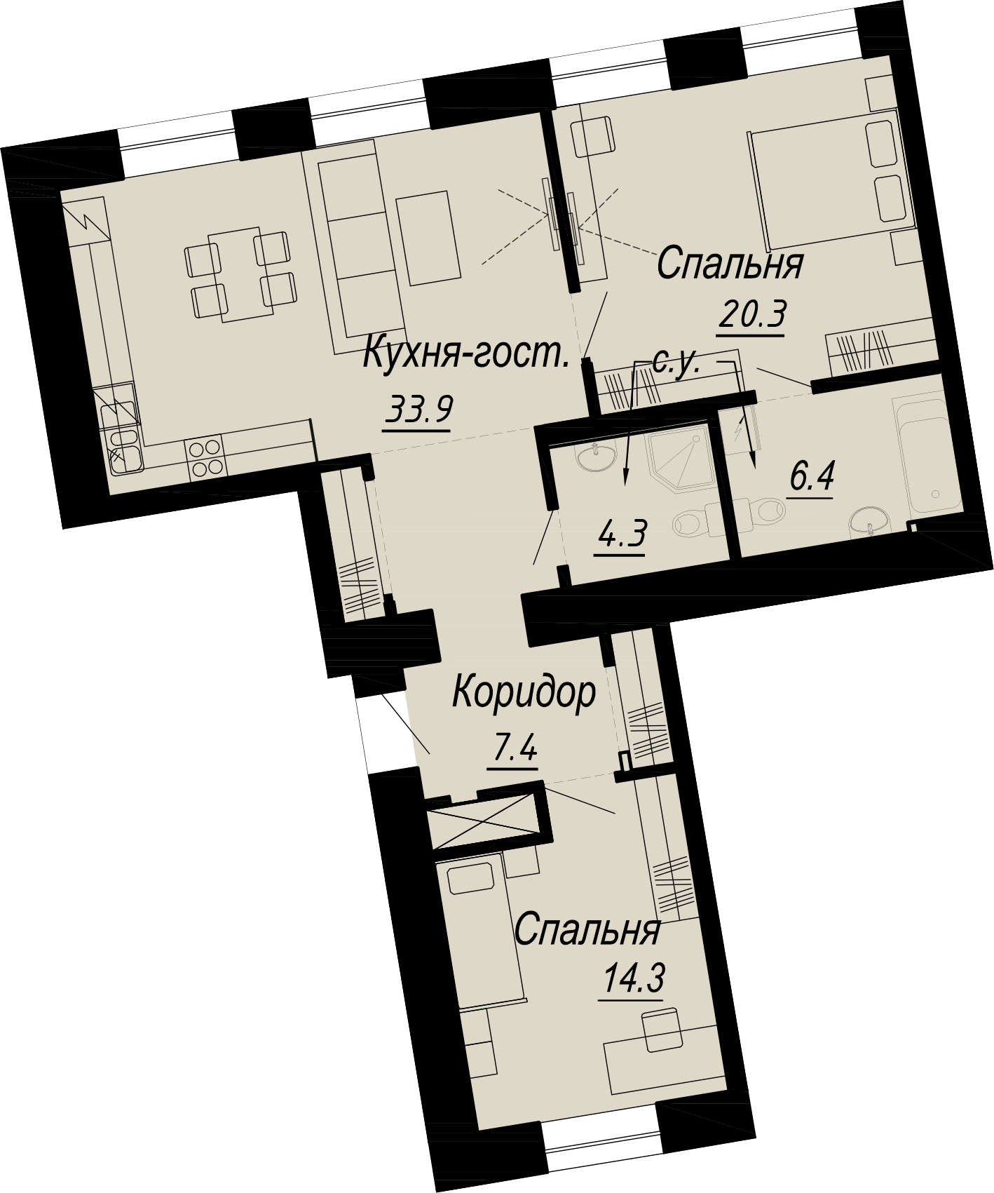 2-комнатная квартира  №16-3 в Meltzer Hall: 86.6 м², этаж 3 - купить в Санкт-Петербурге