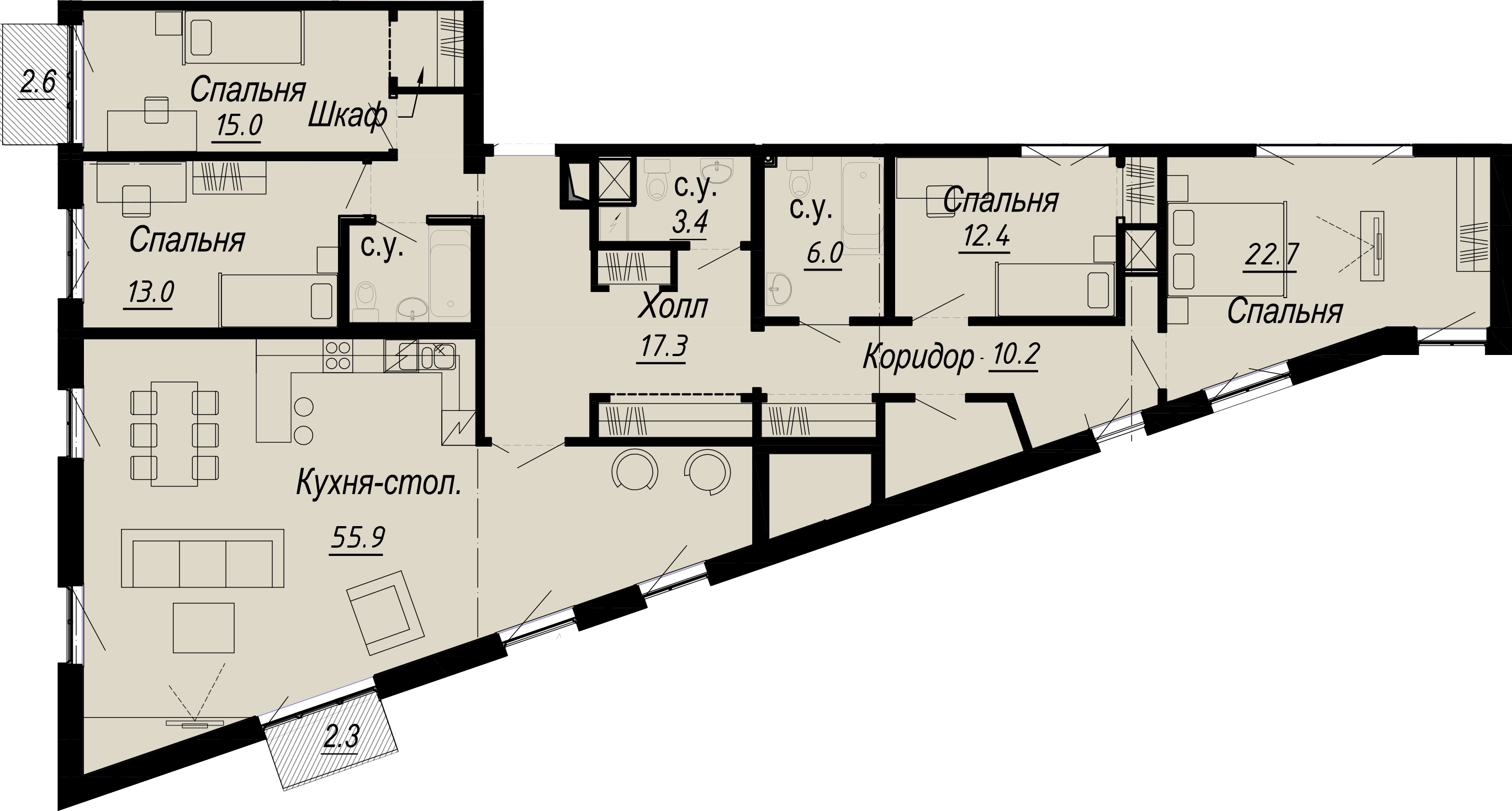 4-комнатная квартира  №31-6 в Meltzer Hall: 168.62 м², этаж 6 - купить в Санкт-Петербурге