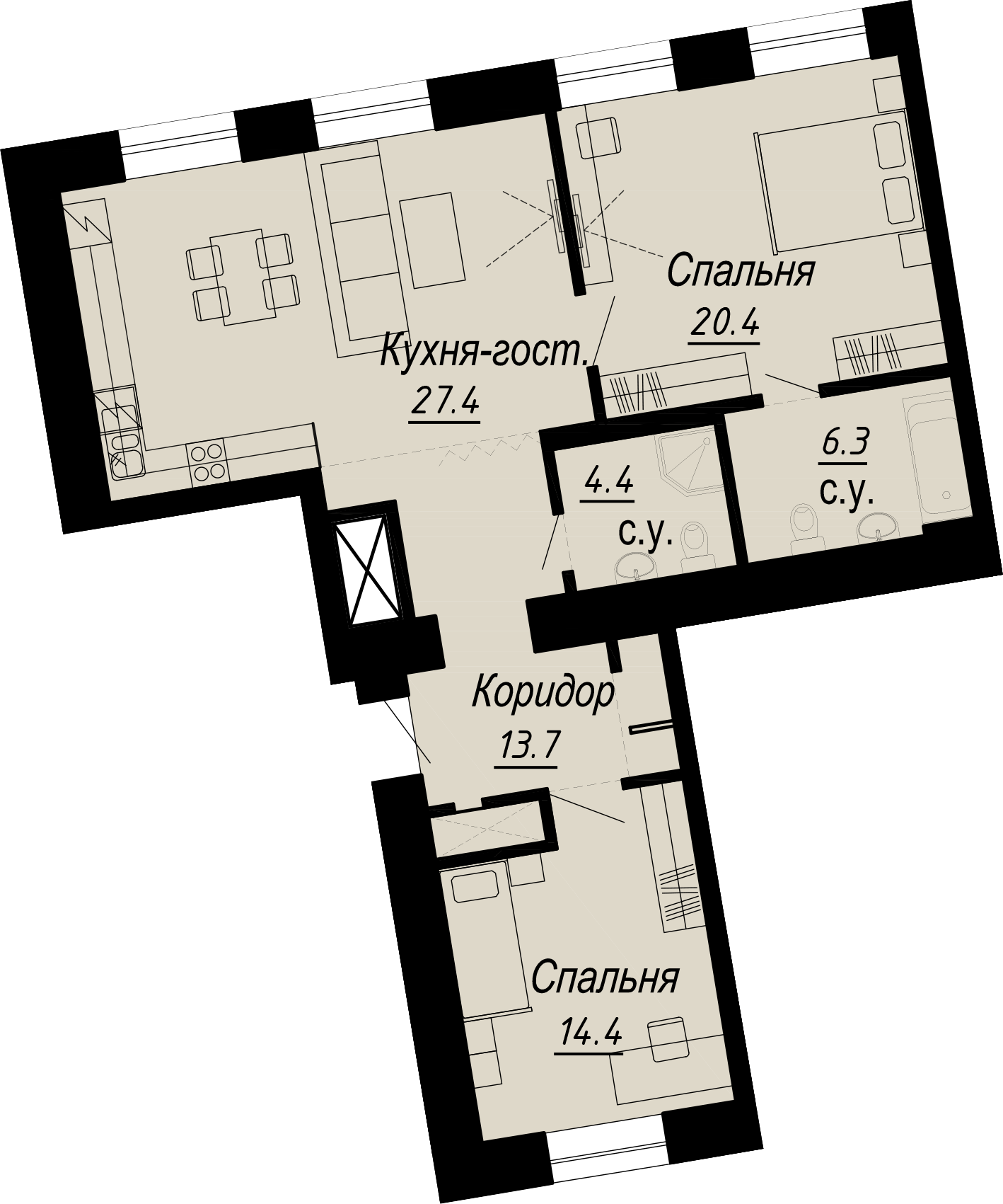 2-комнатная квартира  №17-4 в Meltzer Hall: 86.6 м², этаж 4 - купить в Санкт-Петербурге