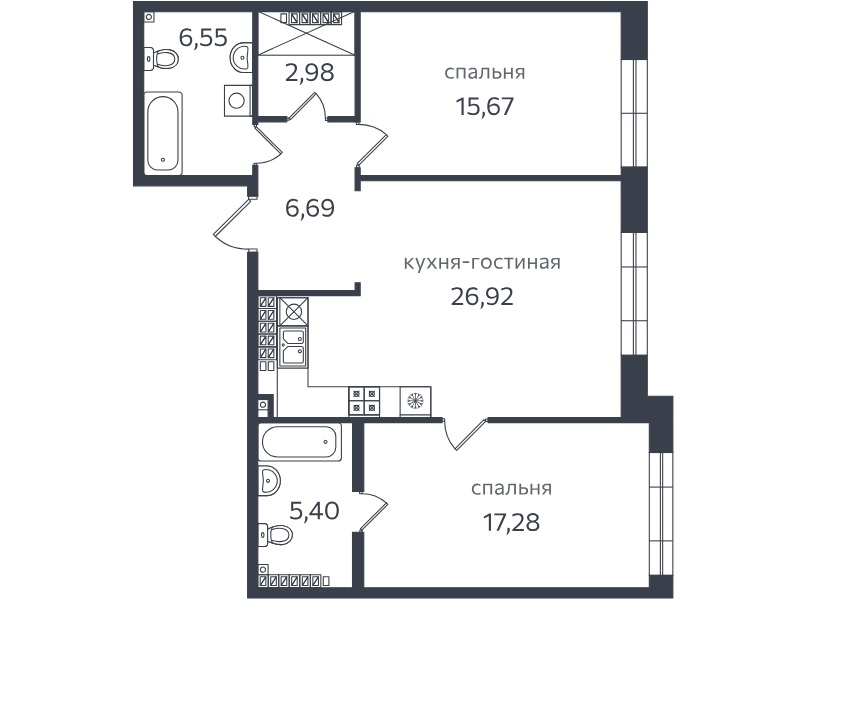 2-комнатная квартира  №149 в Петровская коса, 1: 84.3 м², этаж 7 - купить в Санкт-Петербурге