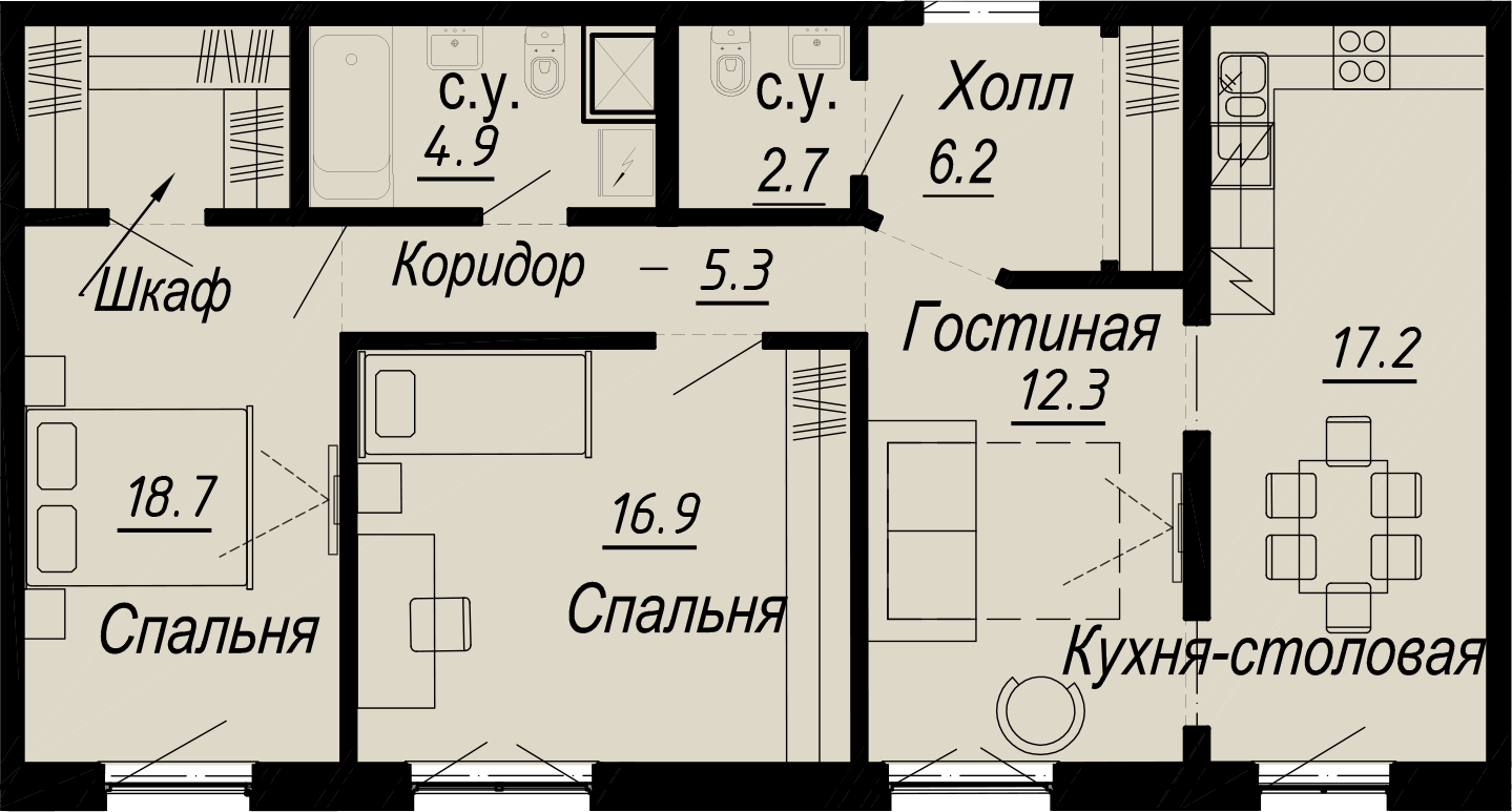 3-комнатная квартира  №6-3 в Meltzer Hall: 84.1 м², этаж 3 - купить в Санкт-Петербурге