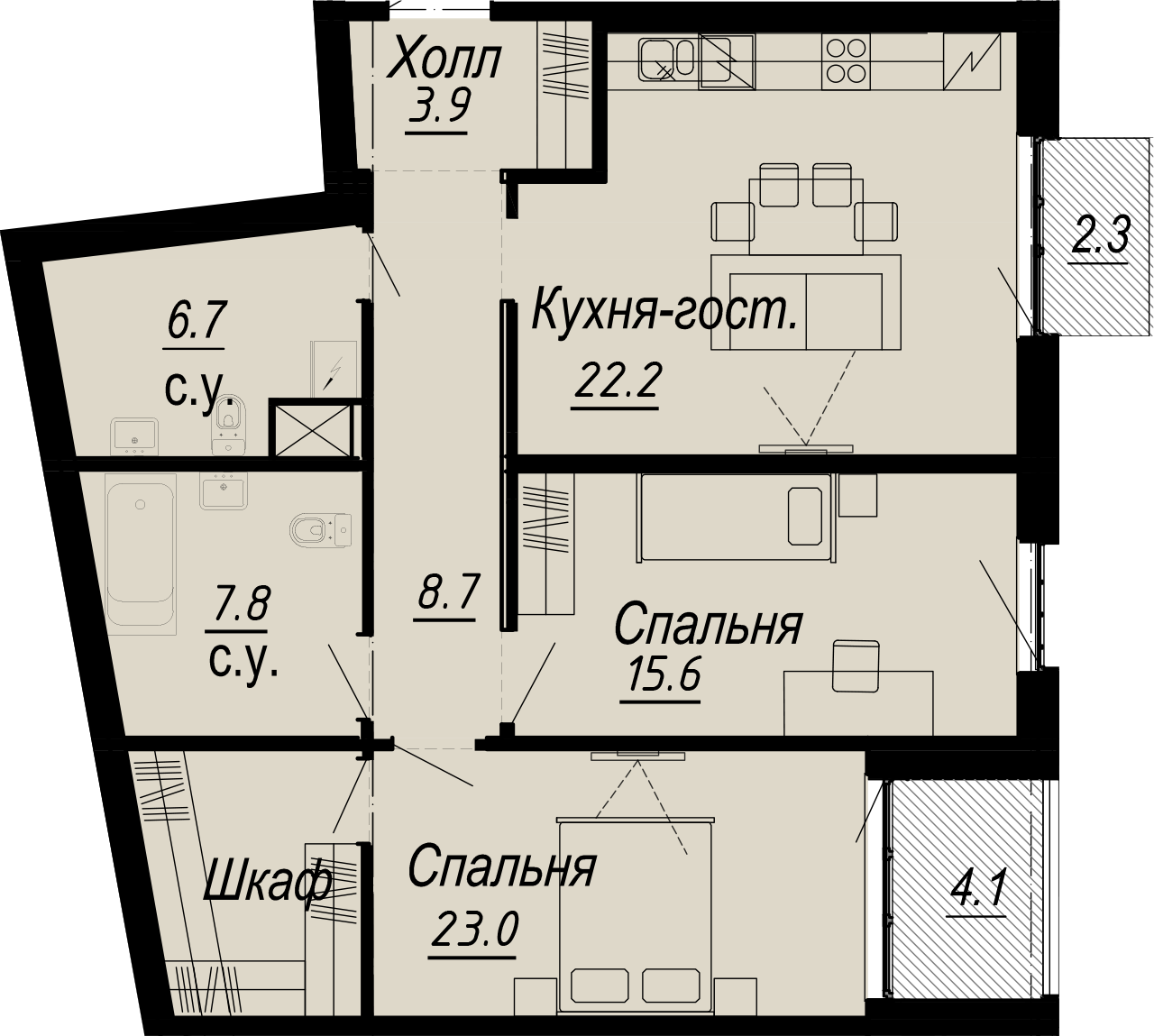 2-комнатная квартира  №14-6 в Meltzer Hall: 91.1 м², этаж 6 - купить в Санкт-Петербурге