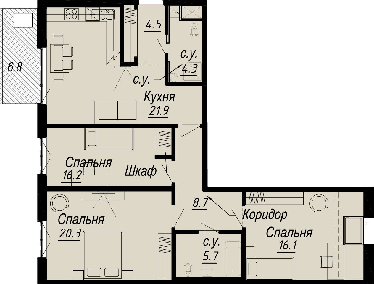 3-комнатная квартира  №11-7 в Meltzer Hall: 99.74 м², этаж 7 - купить в Санкт-Петербурге