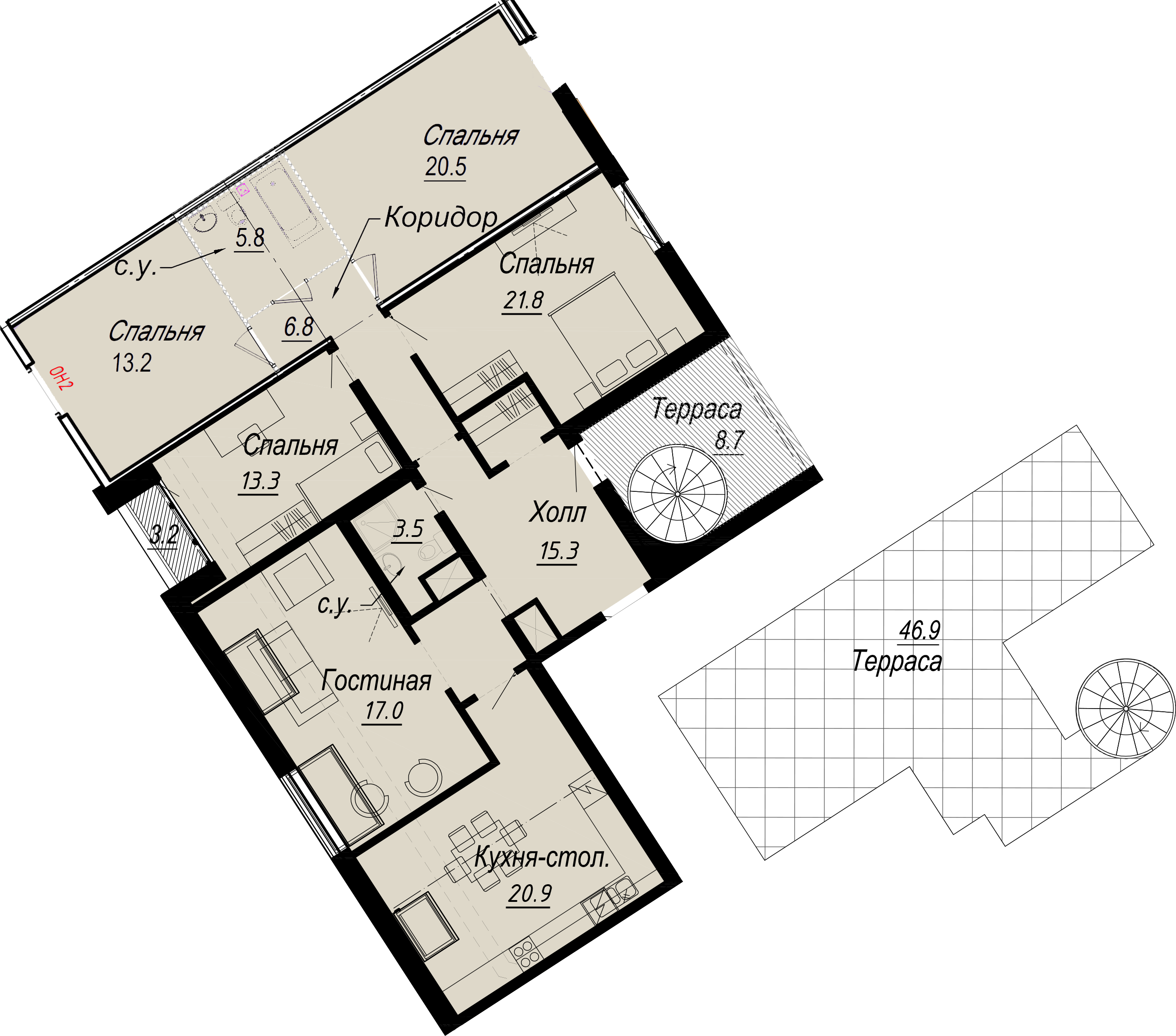 3-комнатная квартира  №3-8 в Meltzer Hall: 160.99 м², этаж 8 - купить в Санкт-Петербурге