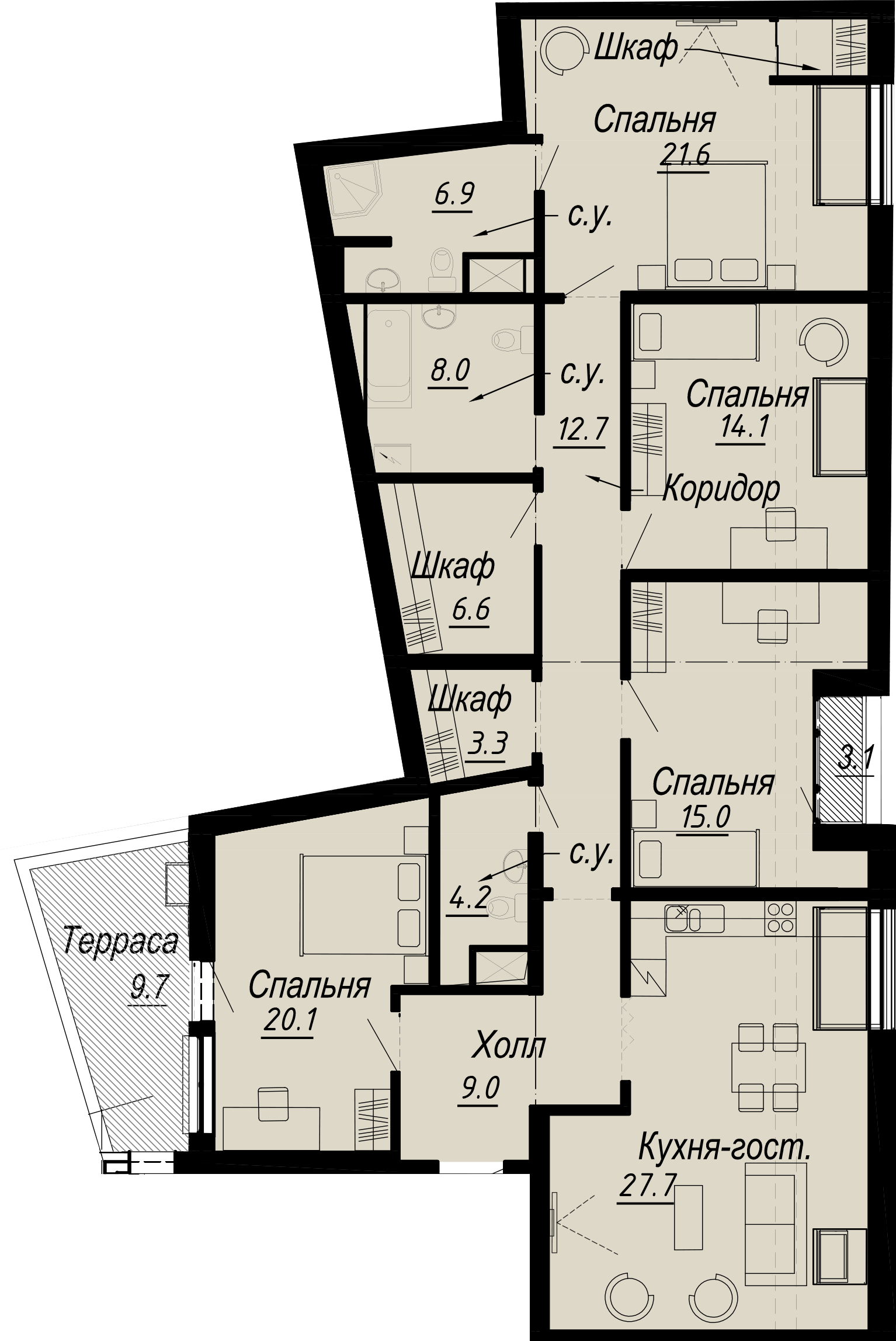 4-комнатная квартира  №7-8 в Meltzer Hall: 160.27 м², этаж 8 - купить в Санкт-Петербурге