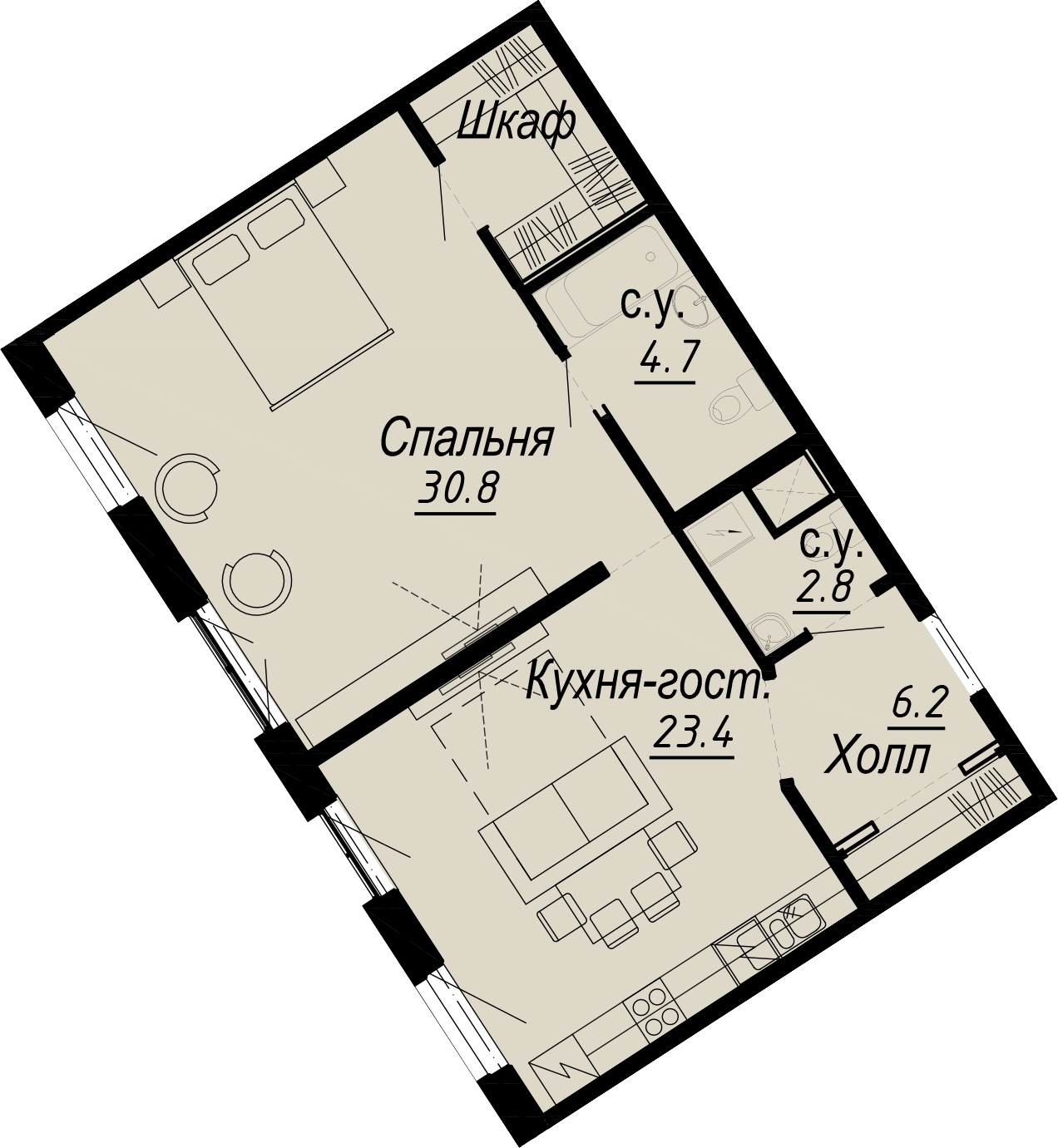 1-комнатная квартира  №2-4 в Meltzer Hall: 67.8 м², этаж 4 - купить в Санкт-Петербурге