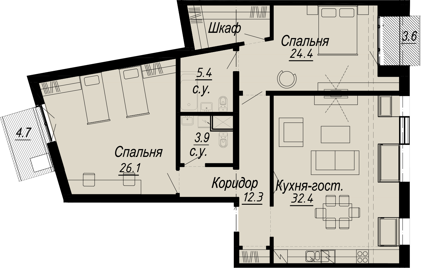 2-комнатная квартира  №13-7 в Meltzer Hall: 110.48 м², этаж 7 - купить в Санкт-Петербурге