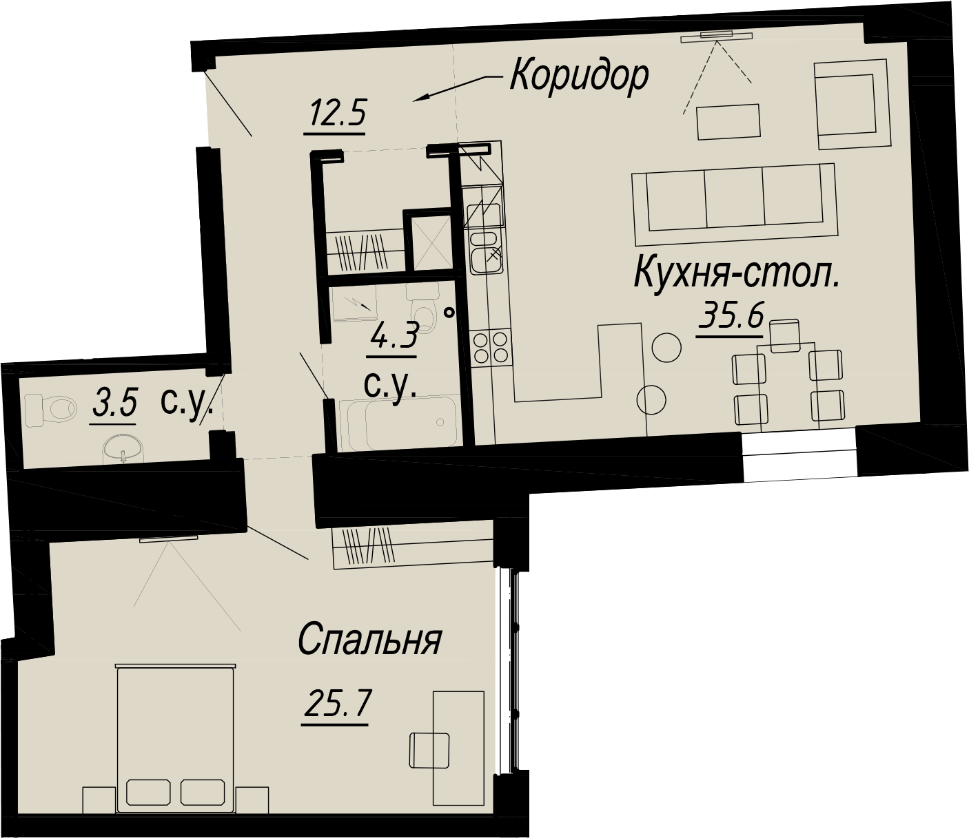 1-комнатная квартира  №20-5 в Meltzer Hall: 81.6 м², этаж 5 - купить в Санкт-Петербурге