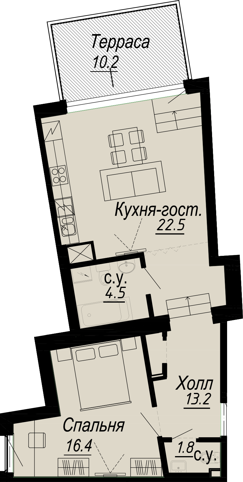 1-комнатная квартира  №18-6 в Meltzer Hall: 63.5 м², этаж 6 - купить в Санкт-Петербурге