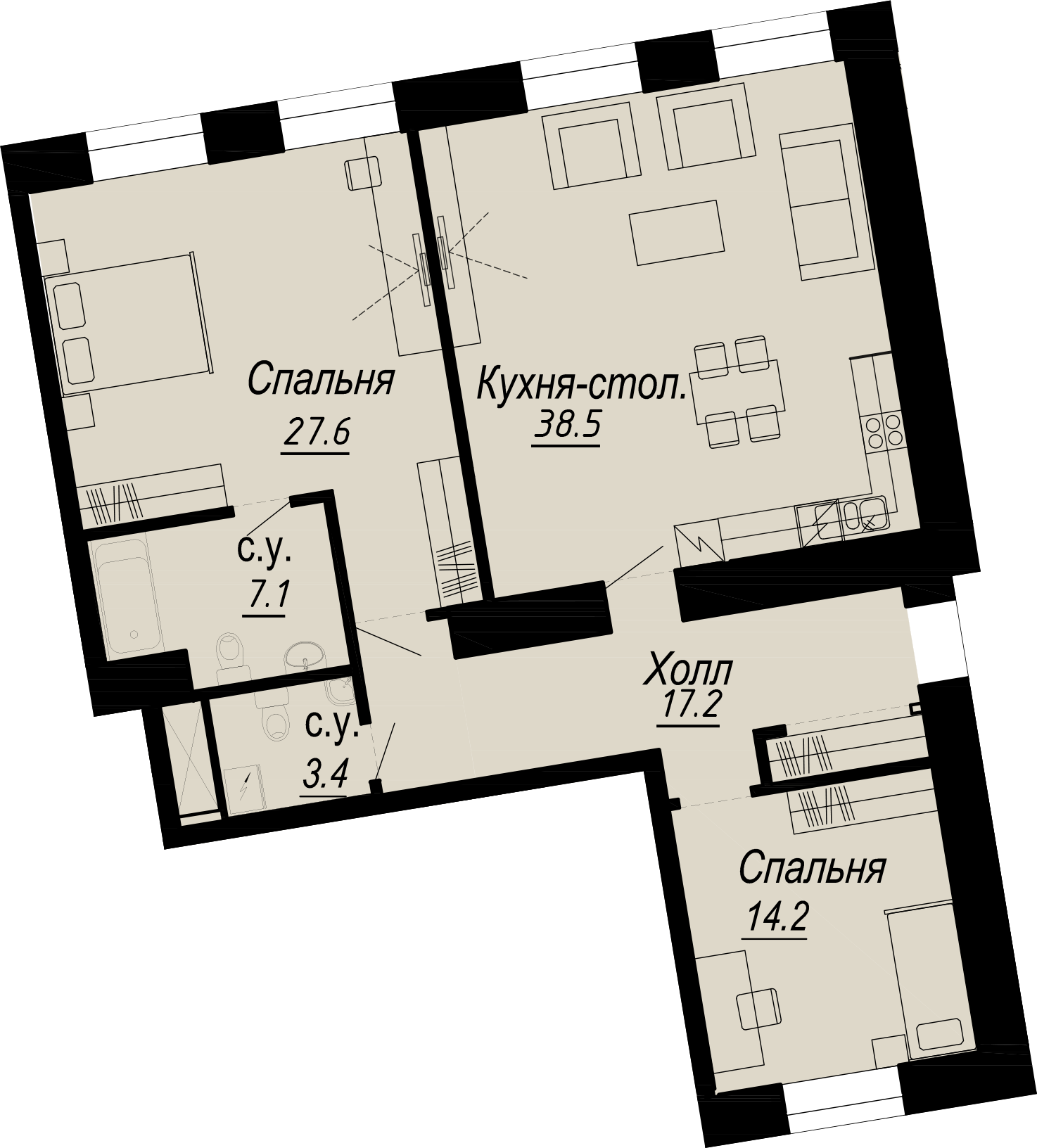 2-комнатная квартира  №16-5 в Meltzer Hall: 109.97 м², этаж 5 - купить в Санкт-Петербурге