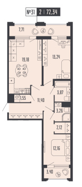 2-комнатная квартира  №31 в Шепилевский: 72.34 м², этаж 9 - купить в Санкт-Петербурге