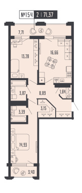 2-комнатная квартира  №154 в Шепилевский: 71.37 м², этаж 15 - купить в Санкт-Петербурге