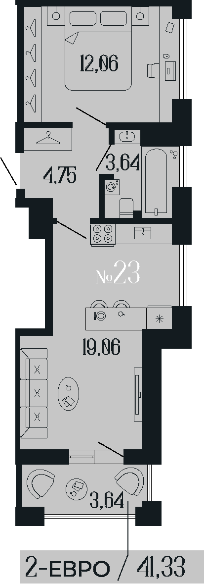 1-комнатная квартира  №23 в Коллекционный дом 1919: 41.33 м², этаж 4 - купить в Санкт-Петербурге