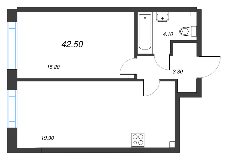 1-комнатная квартира  №158 в Измайловский: 42.5 м², этаж 7 - купить в Санкт-Петербурге