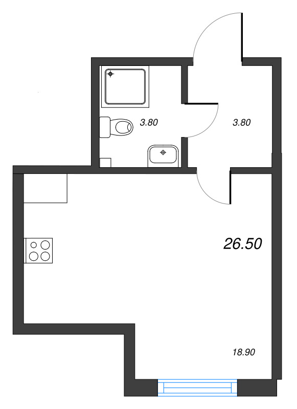 1-комнатная квартира №27 в: Измайловский: 26.5 м²; этаж: 7 - купить в Санкт-Петербурге