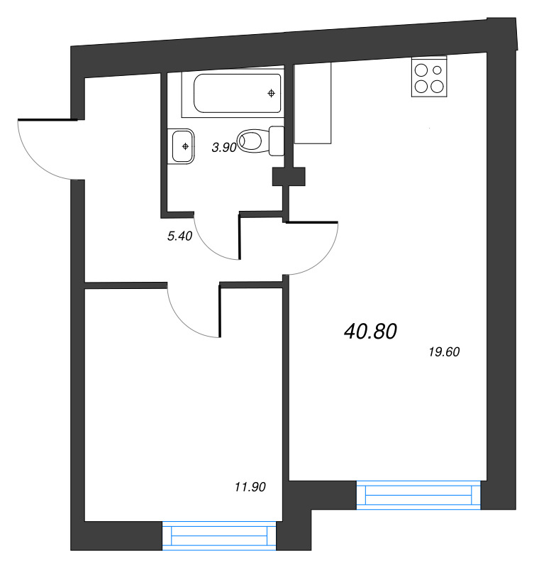 1-комнатная квартира №27 в: Измайловский: 40.8 м²; этаж: 6 - купить в Санкт-Петербурге