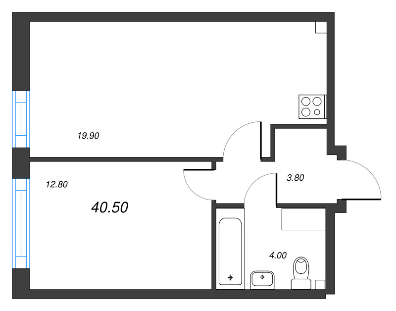 1-комнатная квартира  №175 в Измайловский: 40.5 м², этаж 9 - купить в Санкт-Петербурге