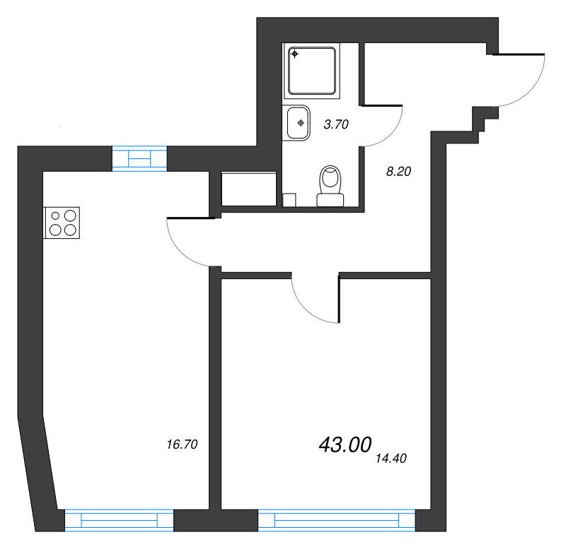 1-комнатная квартира  №129 в Измайловский: 43 м², этаж 6 - купить в Санкт-Петербурге