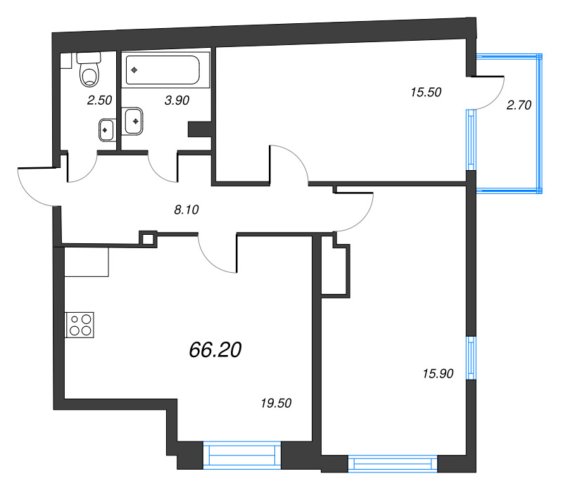 2-комнатная квартира №27 в: Измайловский: 66.2 м²; этаж: 9 - купить в Санкт-Петербурге