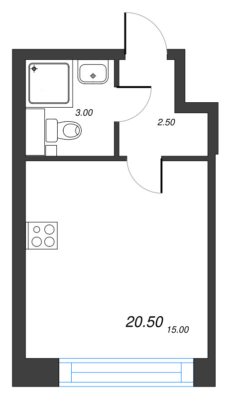 1-комнатная квартира  №100 в Измайловский: 20.5 м², этаж 4 - купить в Санкт-Петербурге