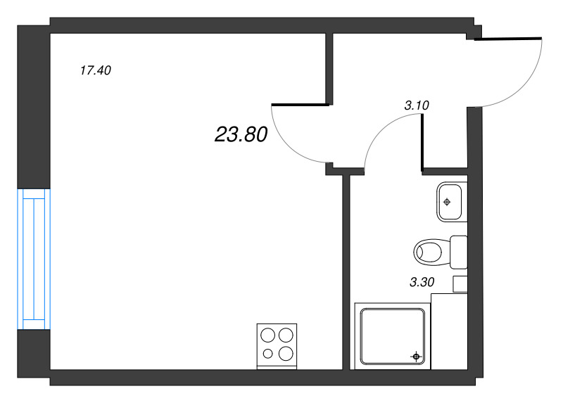 1-комнатная квартира  №47 в Шепилевский: 23.8 м², этаж 7 - купить в Санкт-Петербурге