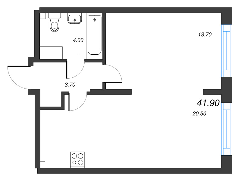 1-комнатная квартира  №167 в Измайловский: 41.9 м², этаж 8 - купить в Санкт-Петербурге