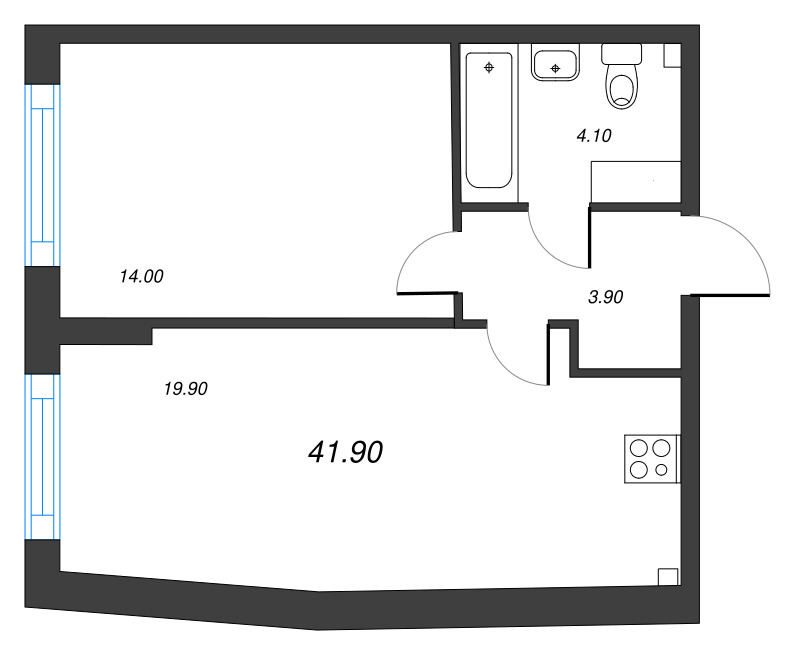 1-комнатная квартира №27 в: Измайловский: 41.9 м²; этаж: 6 - купить в Санкт-Петербурге