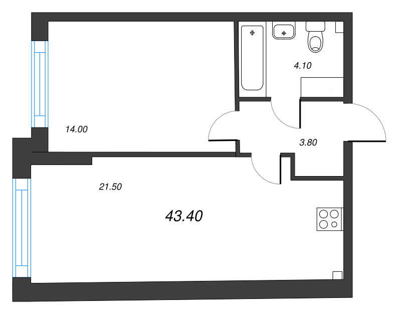 1-комнатная квартира, 43.4 м²; этаж: 8 - купить в Санкт-Петербурге
