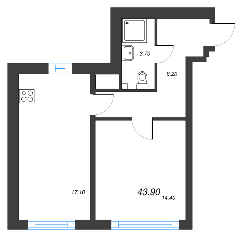 1-комнатная квартира  №159 в Измайловский: 43.9 м², этаж 8 - купить в Санкт-Петербурге